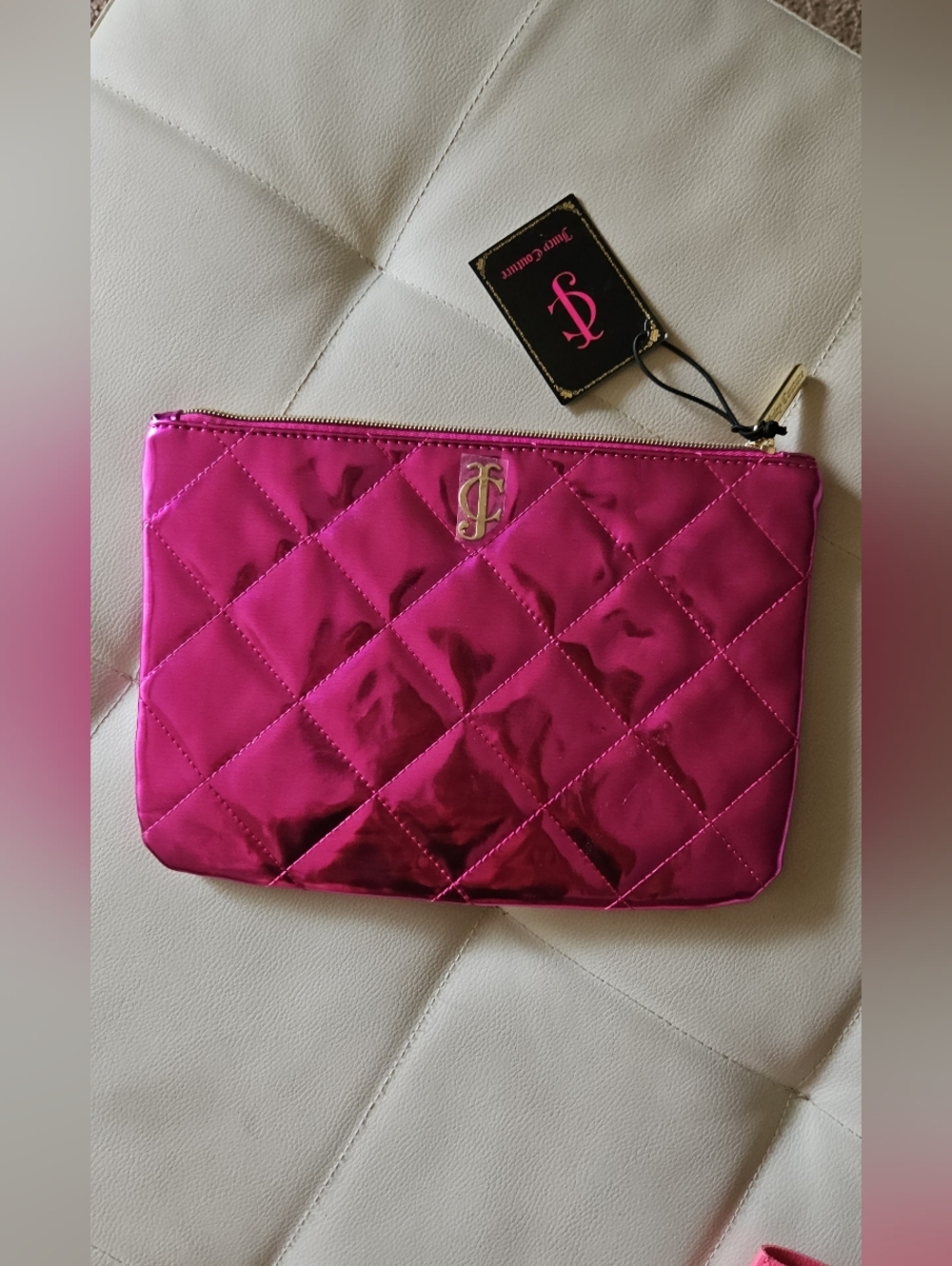 Juicy Couture Shiny Quilted Hot Pink Cosmetic Clutch